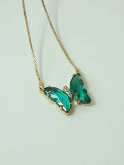 Crystal Butterfly Necklace - Emerald Green *14k Gold-plated