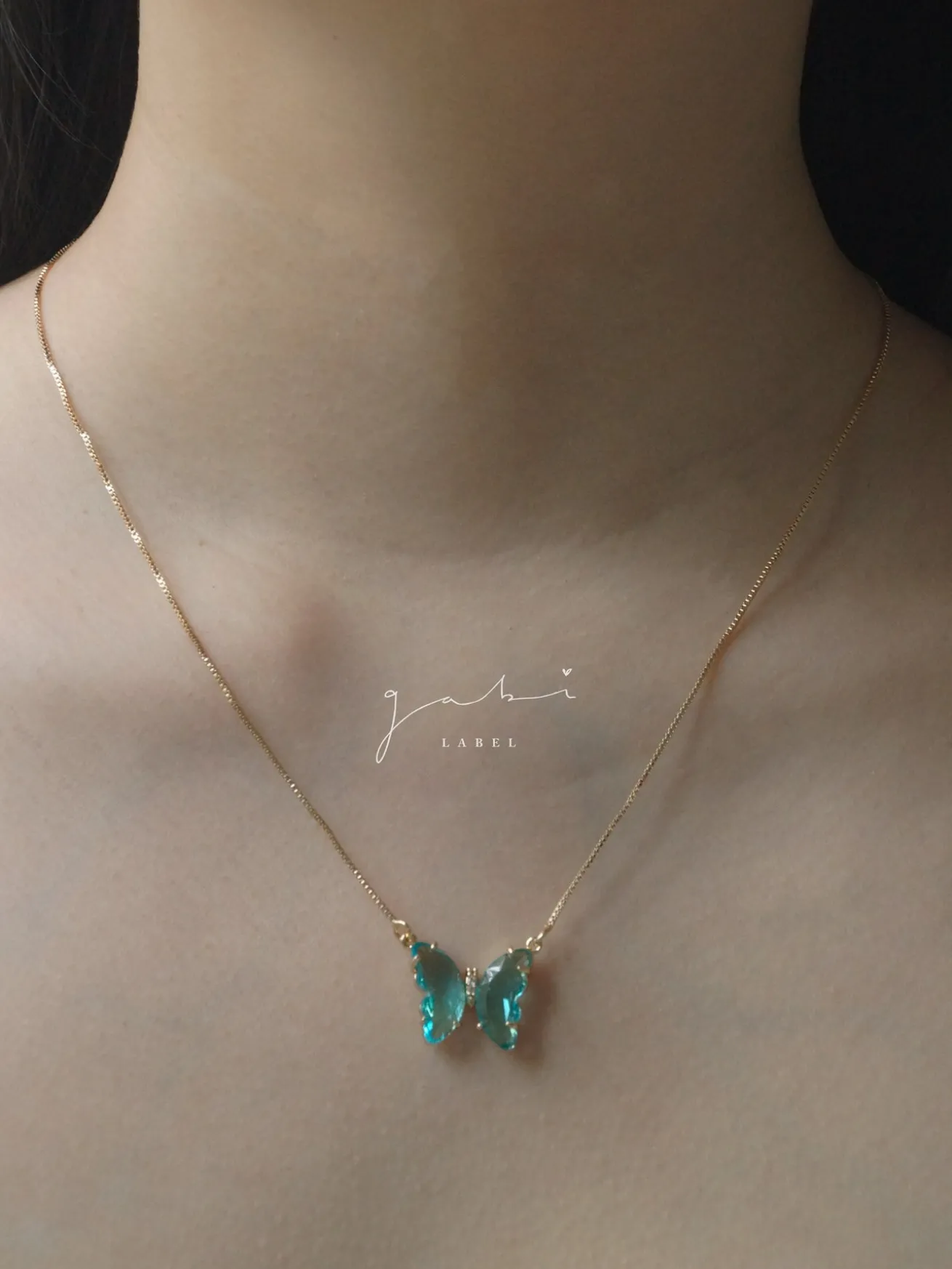 Crystal Butterfly Necklace - Aqua *14k Gold-plated