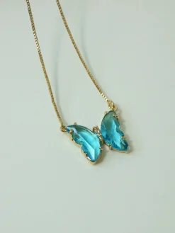 Crystal Butterfly Necklace - Aqua *14k Gold-plated