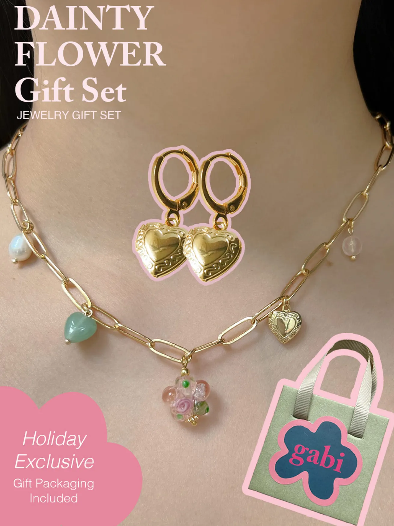 DAINTY FLOWER Heart Lockets Gift Set