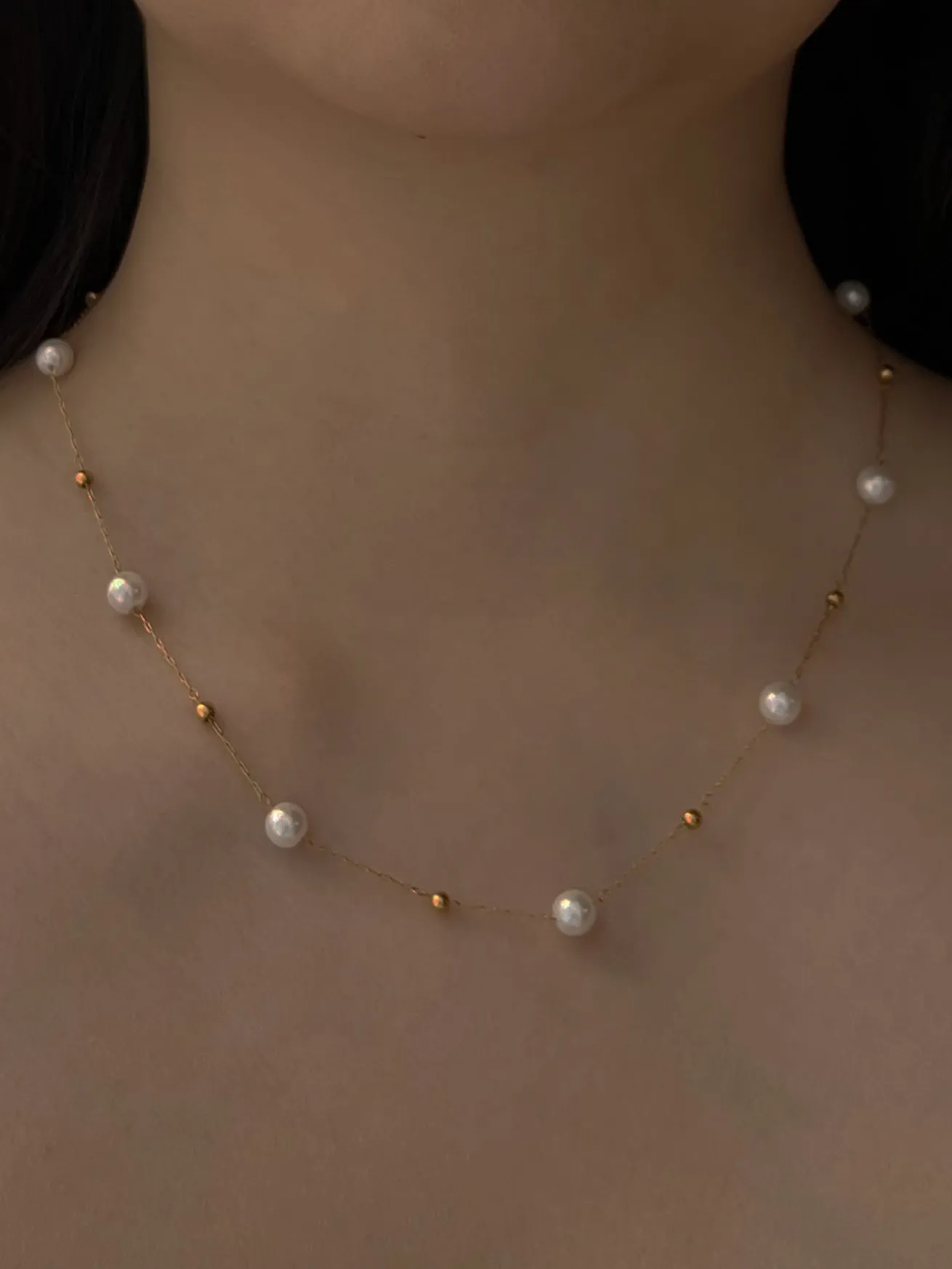 Dainty Pearl and Gold Necklace