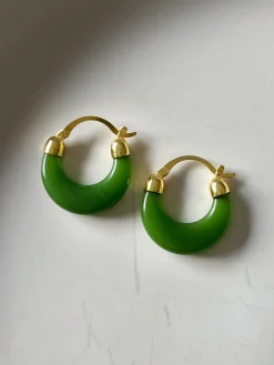 Dark Green Jade Hoops