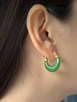 Dark Green Jade Hoops