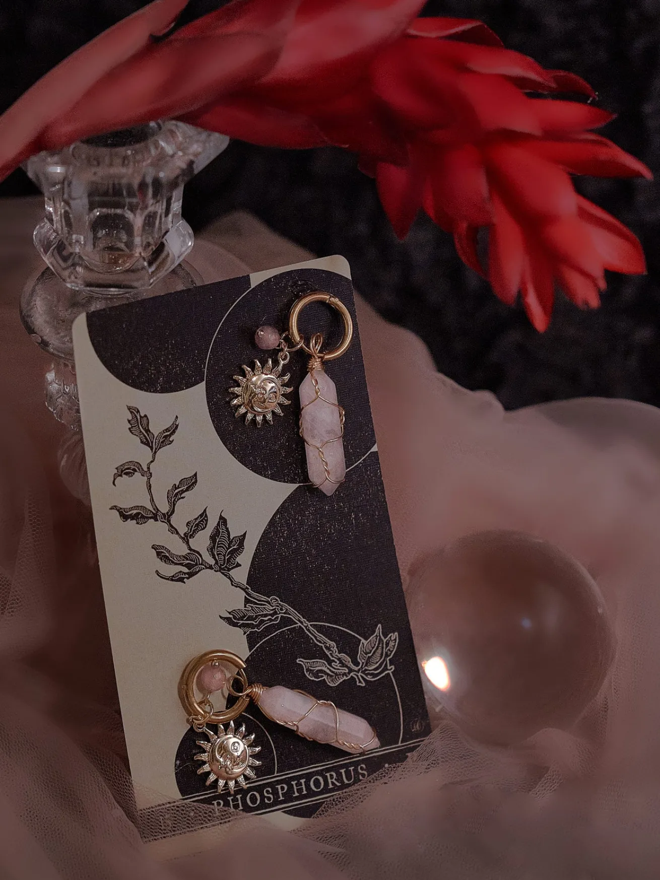 Divine Sun-Moon Hoops - Rose Quartz/Pink