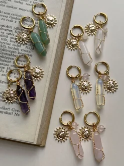 Divine Sun-Moon Hoops - Rose Quartz/Pink