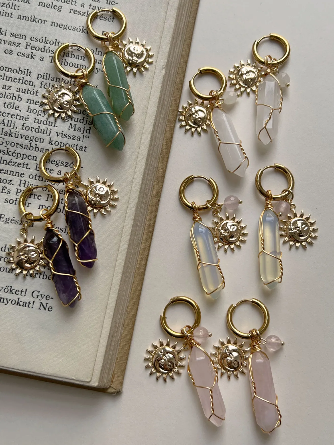 Divine Sun-Moon Hoops - Rose Quartz/Pink