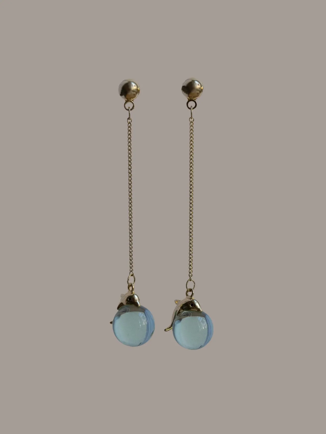 Dolphin Crystal Ball Dangling Earrings