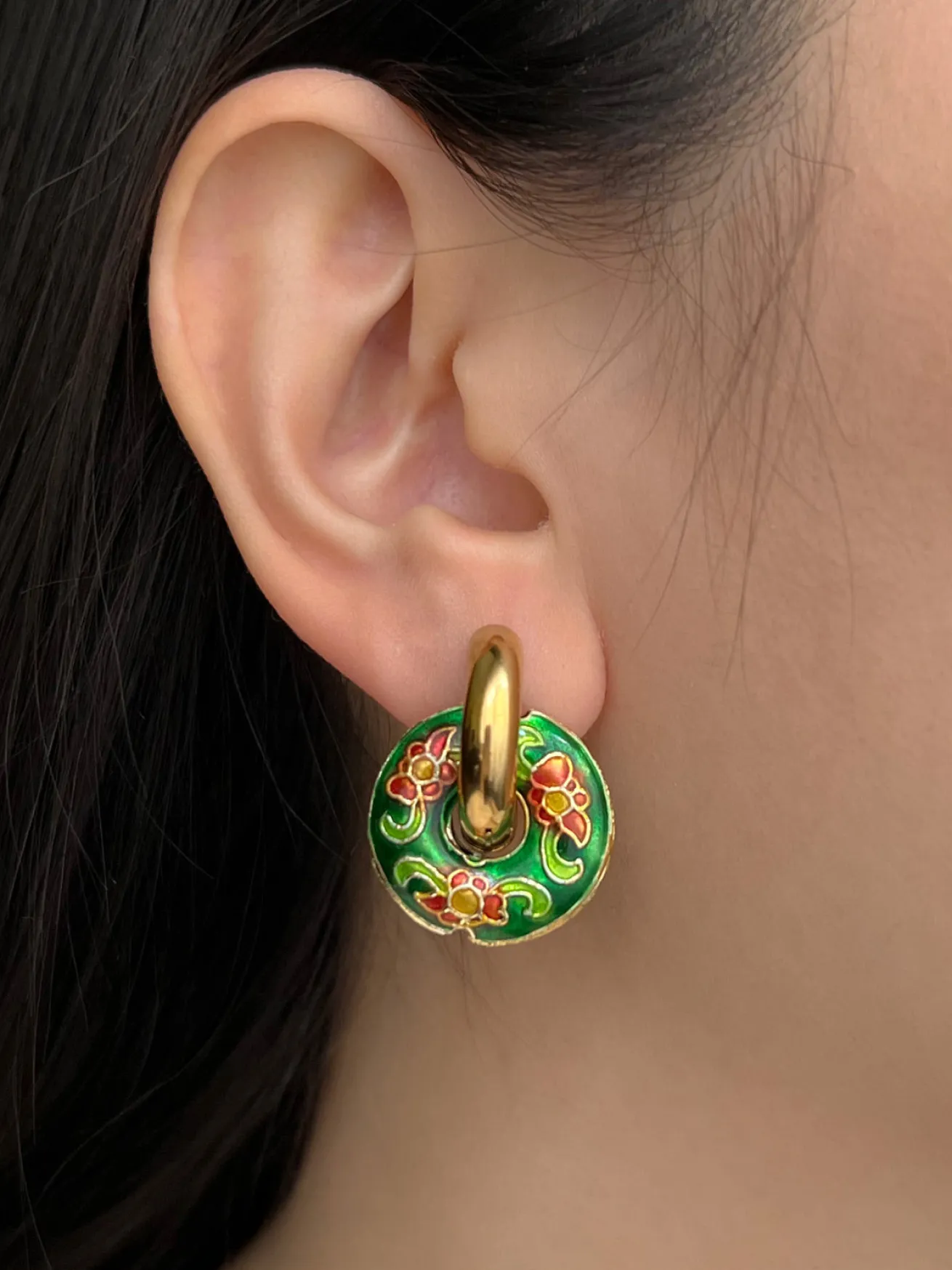 Donut Hoops - Cloisonne Emerald Green