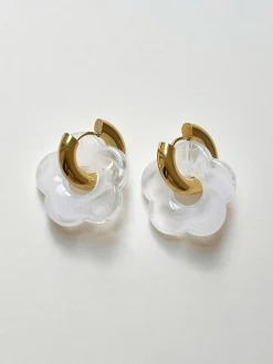 Donut Hoops with Flower Charm - White