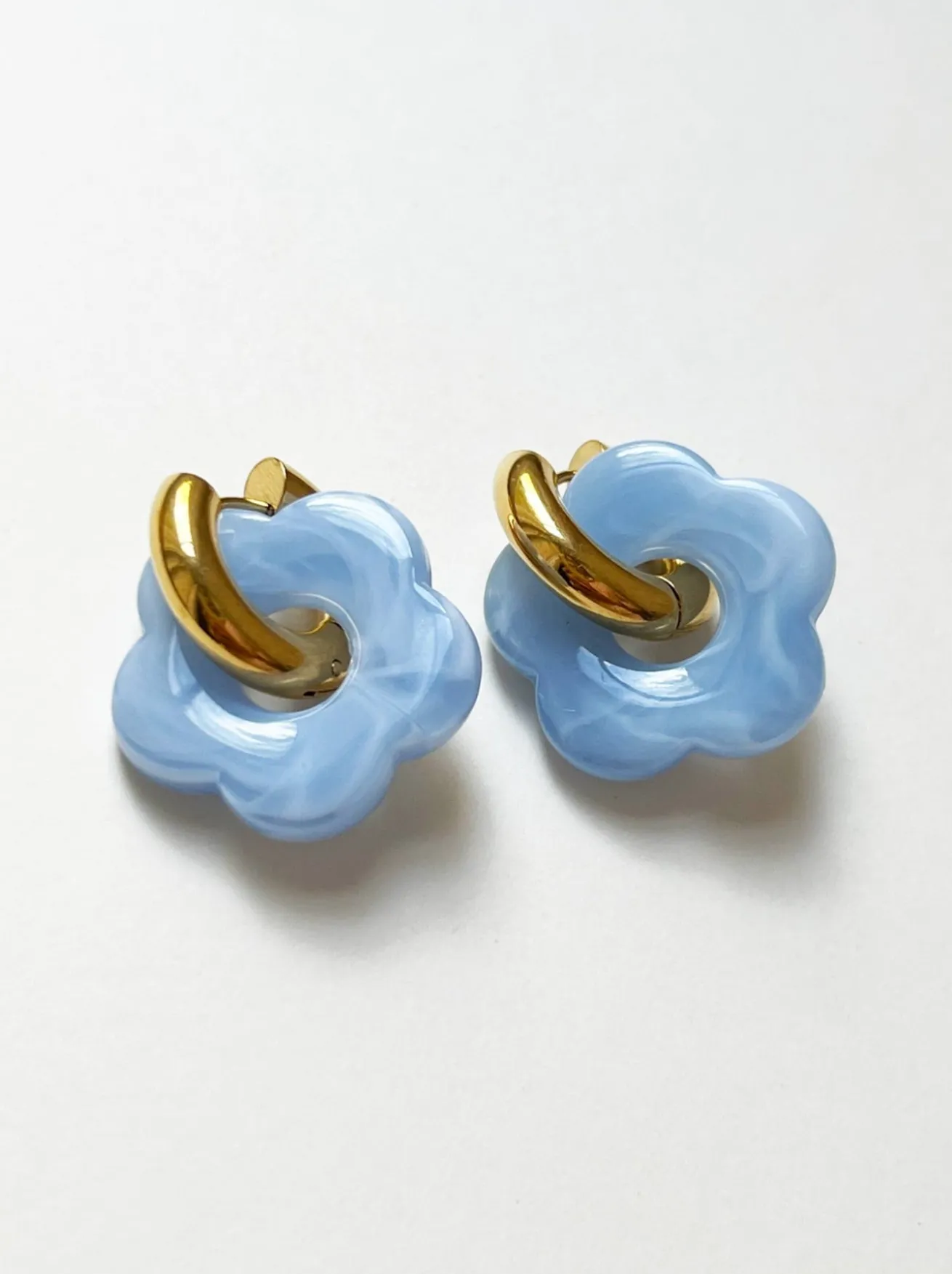 Donut Hoops with Flower Charm - Blue
