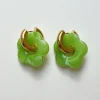Donut Hoops with Flower Charm - Green