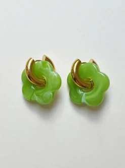 Donut Hoops with Flower Charm - Green