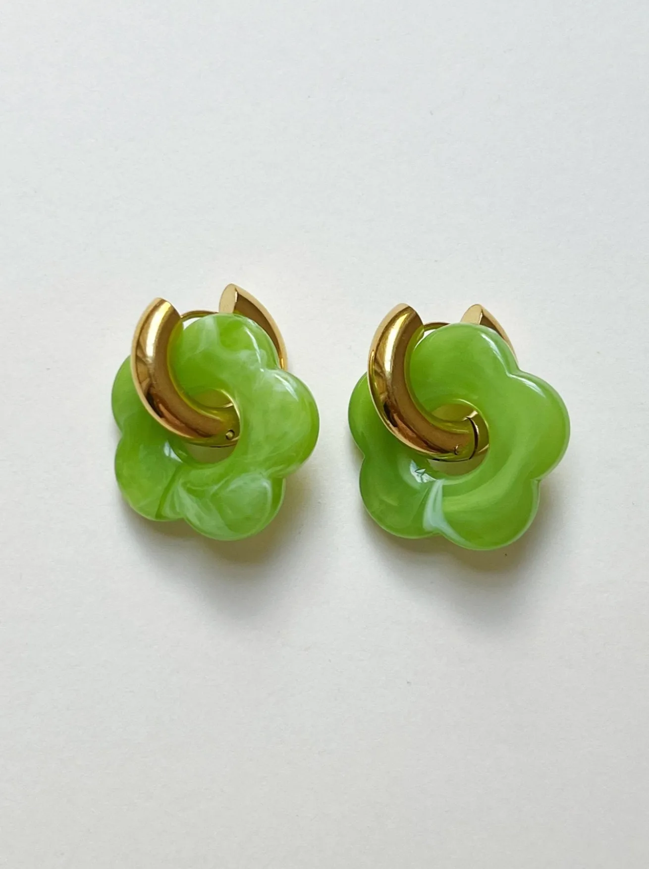 Donut Hoops with Flower Charm - Green