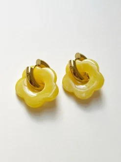 Donut Hoops with Flower Charm - Yellow