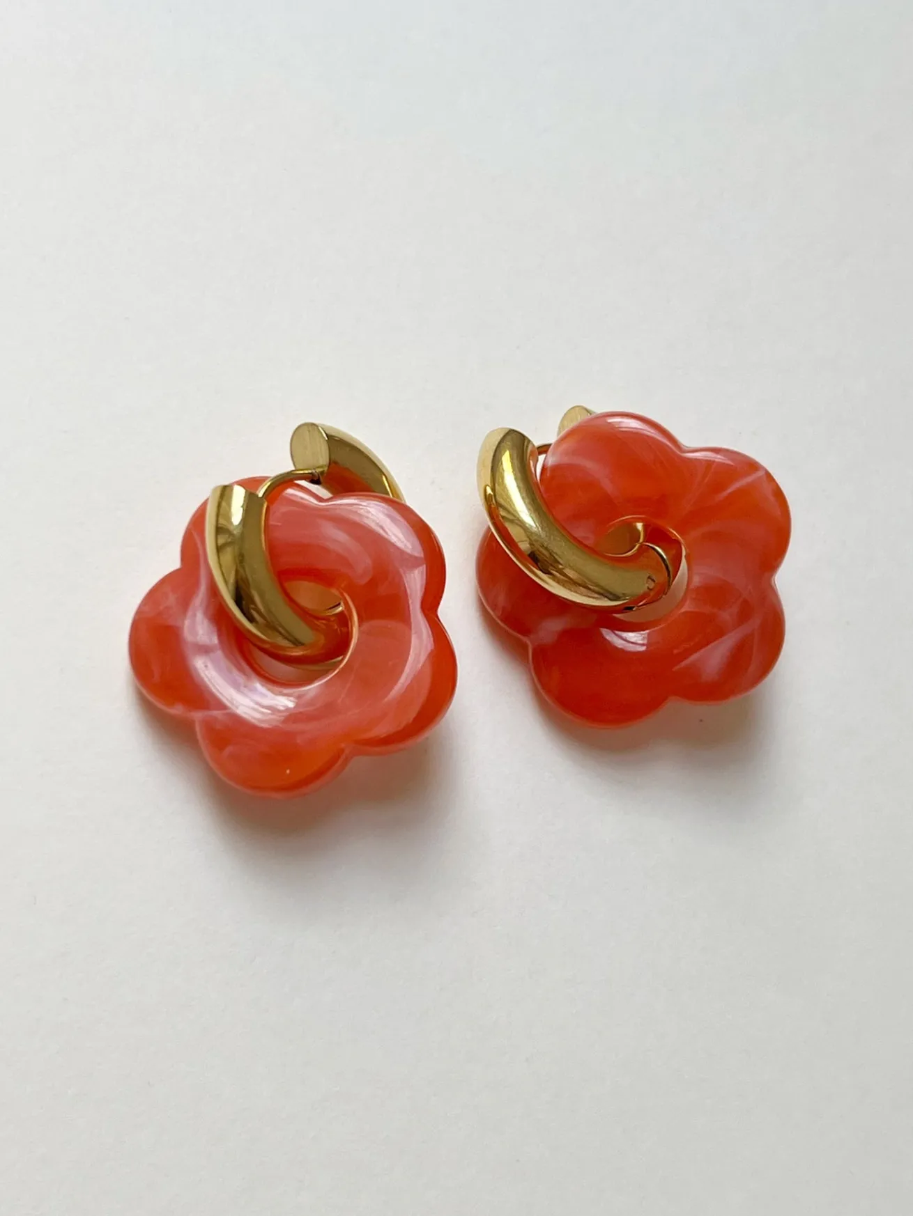 Donut Hoops with Flower Charm - Orange-red