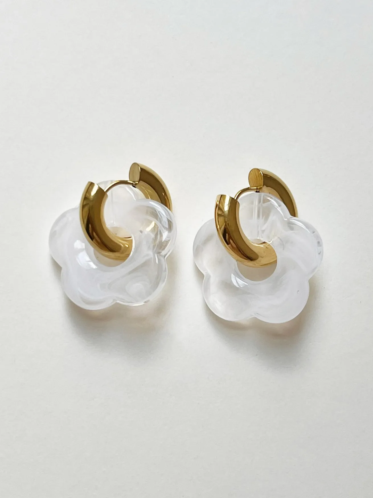 Donut Hoops with Flower Charm - White