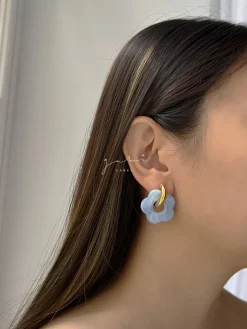 Donut Hoops with Flower Charm - Blue