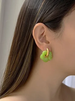 Donut Hoops with Flower Charm - Green