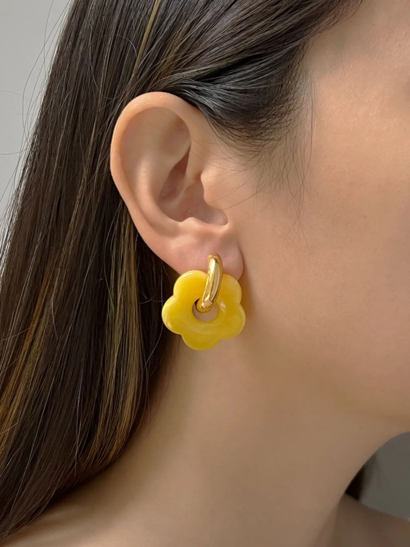 Donut Hoops with Flower Charm - Yellow