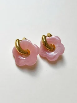 Donut Hoops with Flower Charm - Pink