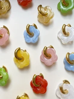 Donut Hoops with Flower Charm - Yellow