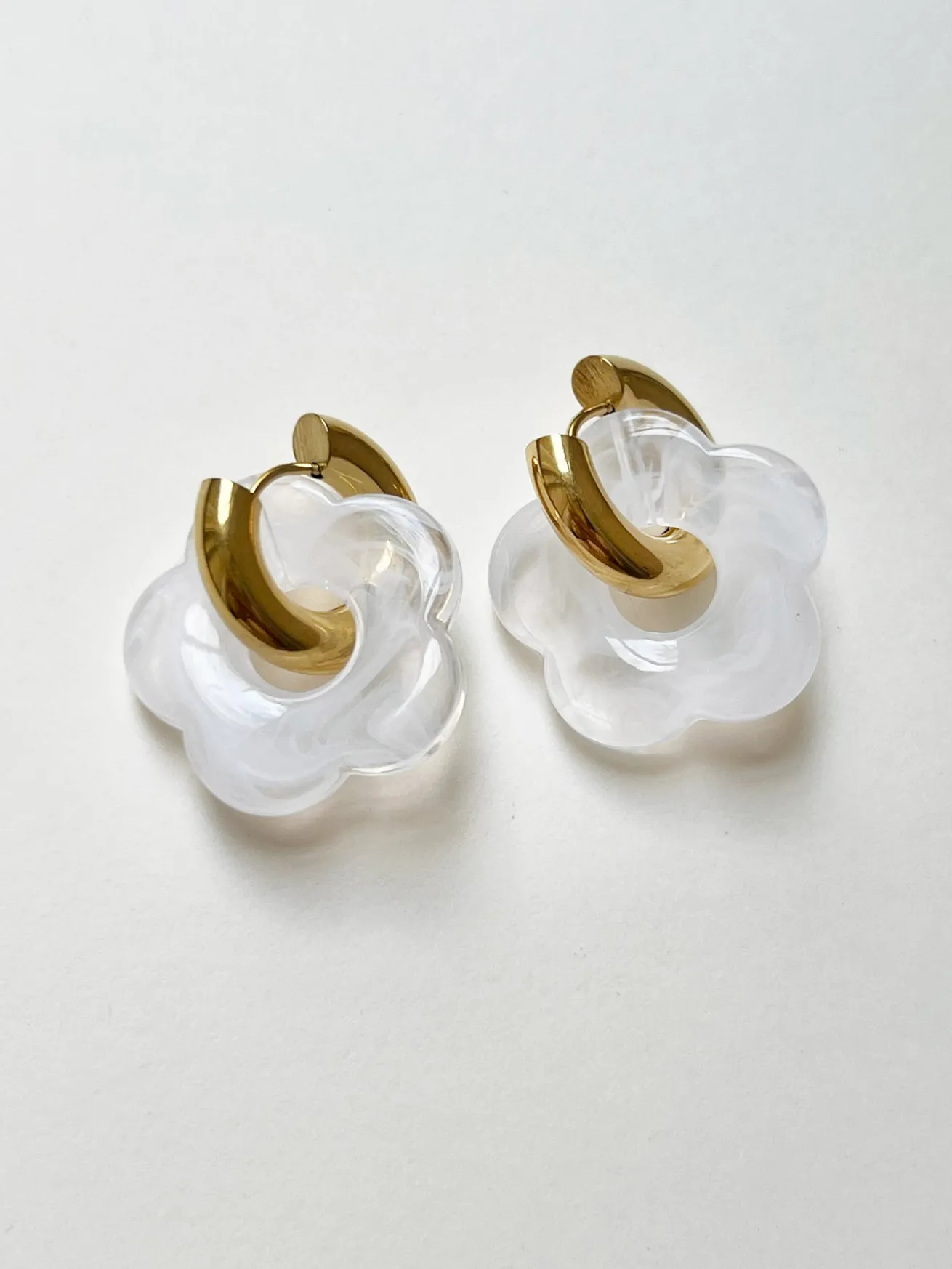 Donut Hoops with Flower Charm - White