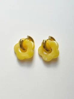Donut Hoops with Flower Charm - Yellow