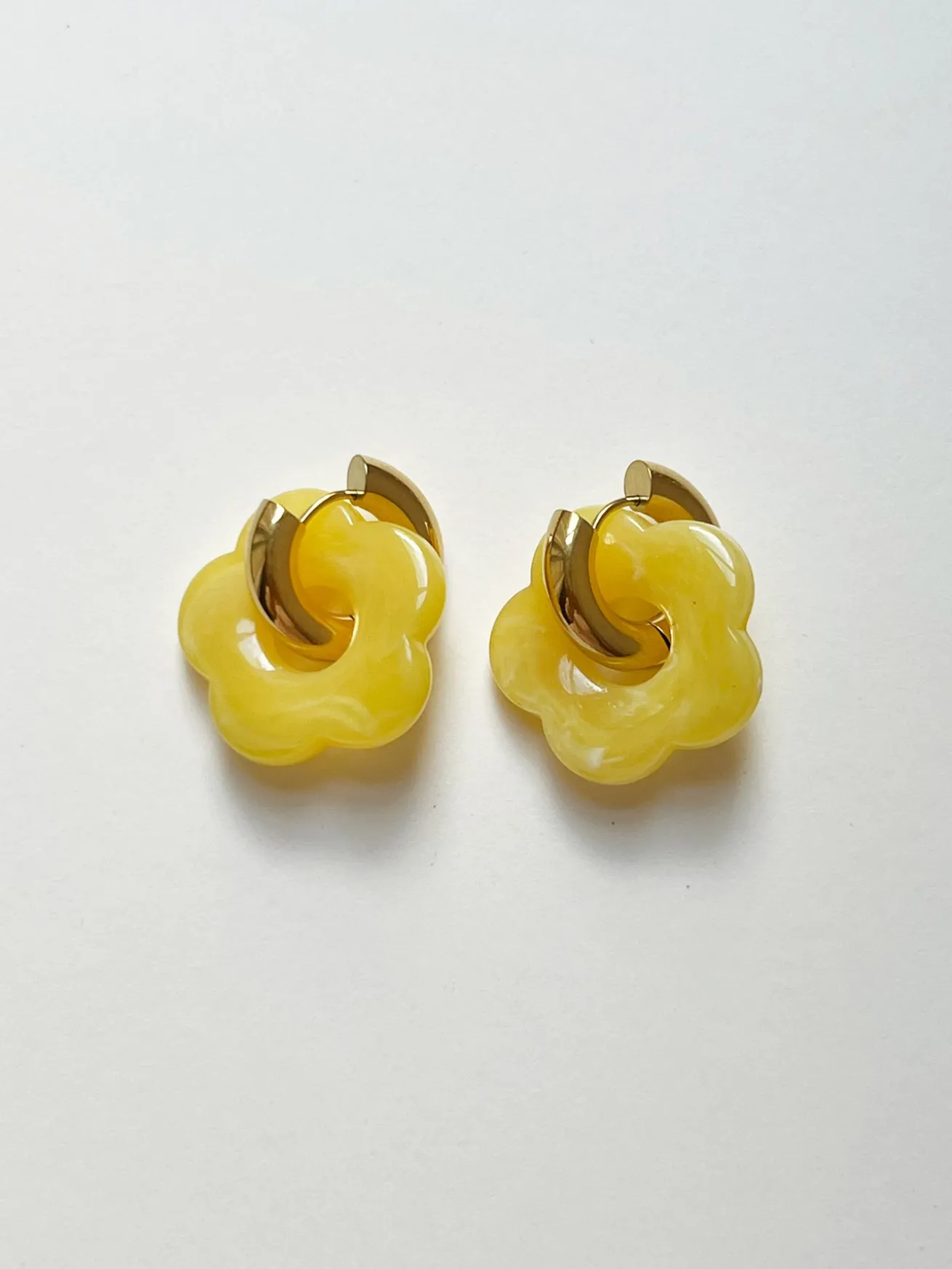 Donut Hoops with Flower Charm - Yellow