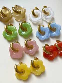 Donut Hoops with Flower Charm - White