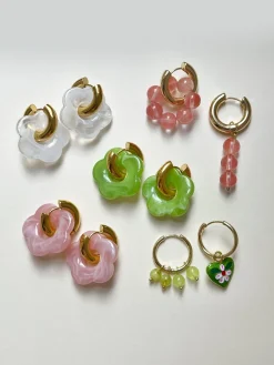 Donut Hoops with Flower Charm - Green