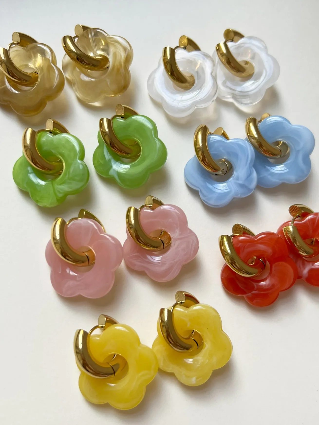 Donut Hoops with Flower Charm - Yellow