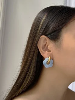 Donut Hoops with Flower Charm - Blue