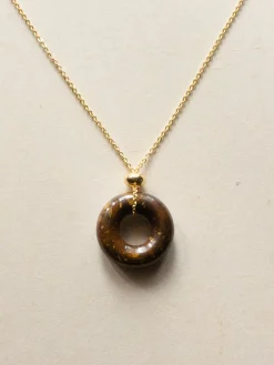 Donut Stone Necklace, Gold - Tiger Eye