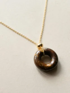 Donut Stone Necklace, Gold - Tiger Eye
