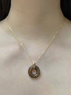 Donut Stone Necklace, Gold - Tiger Eye