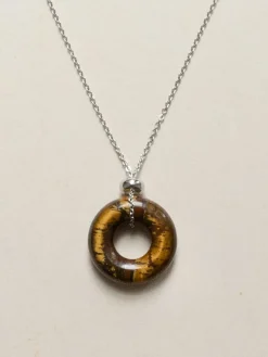 Donut Stone Necklace, Silver - Tiger Eye