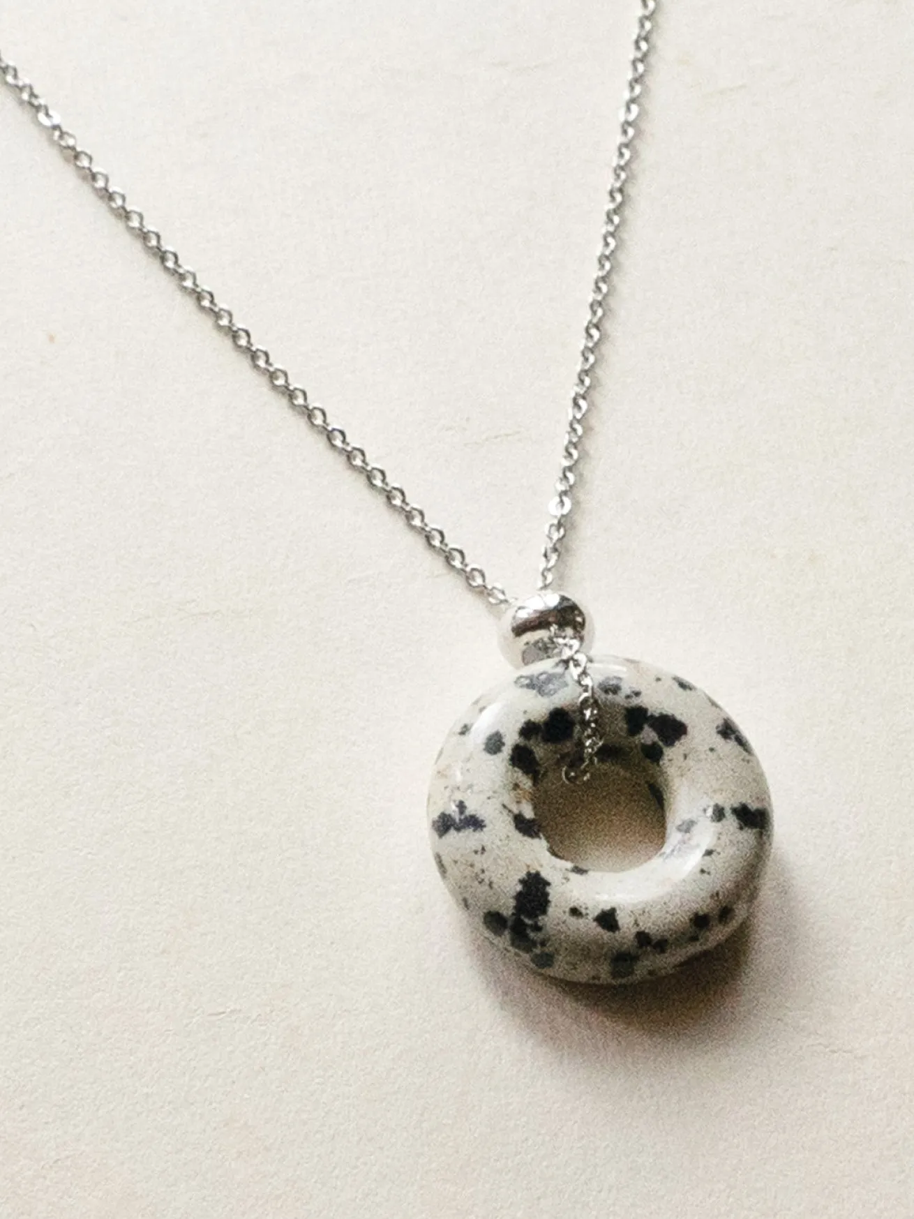 Donut Stone Necklace, Silver - Polka Dot