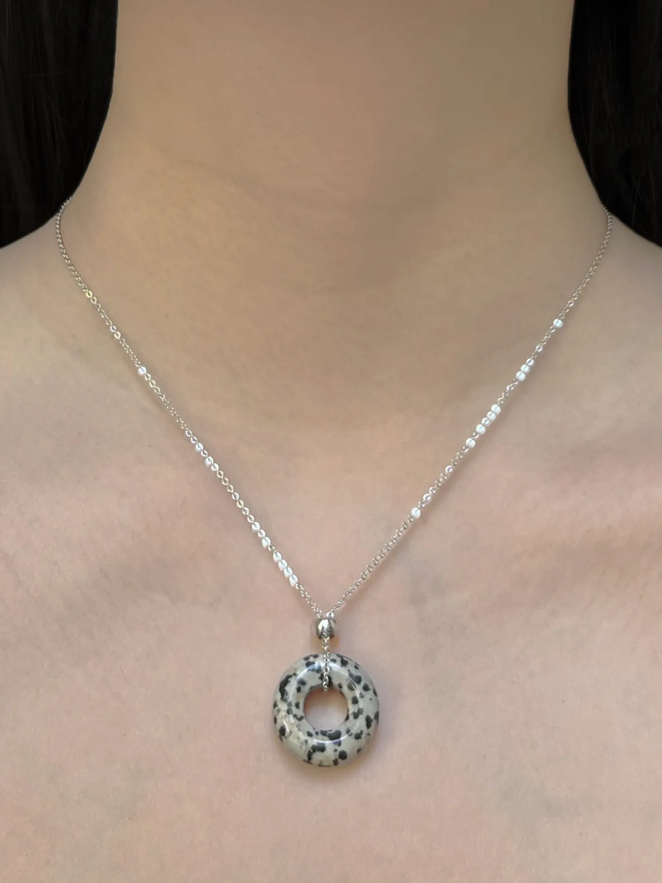 Donut Stone Necklace, Silver - Polka Dot