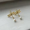 Dragonfly Teardrop Pearl Earrings