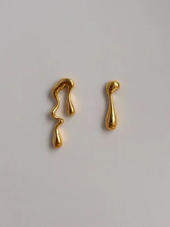 Dripping Gold Paint Asymmetry Earrings