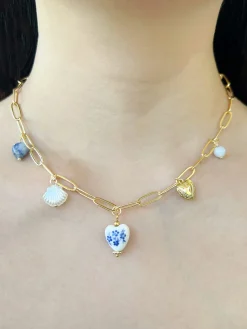 Eclectic Charm Necklace - Blue Heart Ceramic