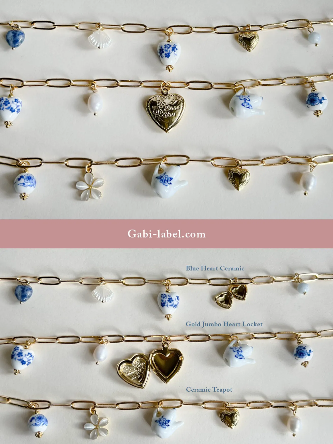 Eclectic Charm Necklace - Blue Heart Ceramic