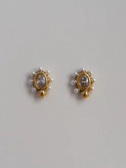 Elegant Pearl And Gemstone-Encrusted Earstuds
