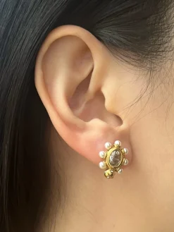 Elegant Pearl And Gemstone-Encrusted Earstuds