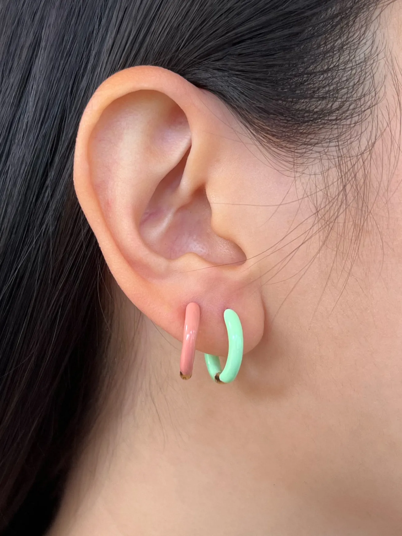 Enamel Baby Hoops - Baby Pink