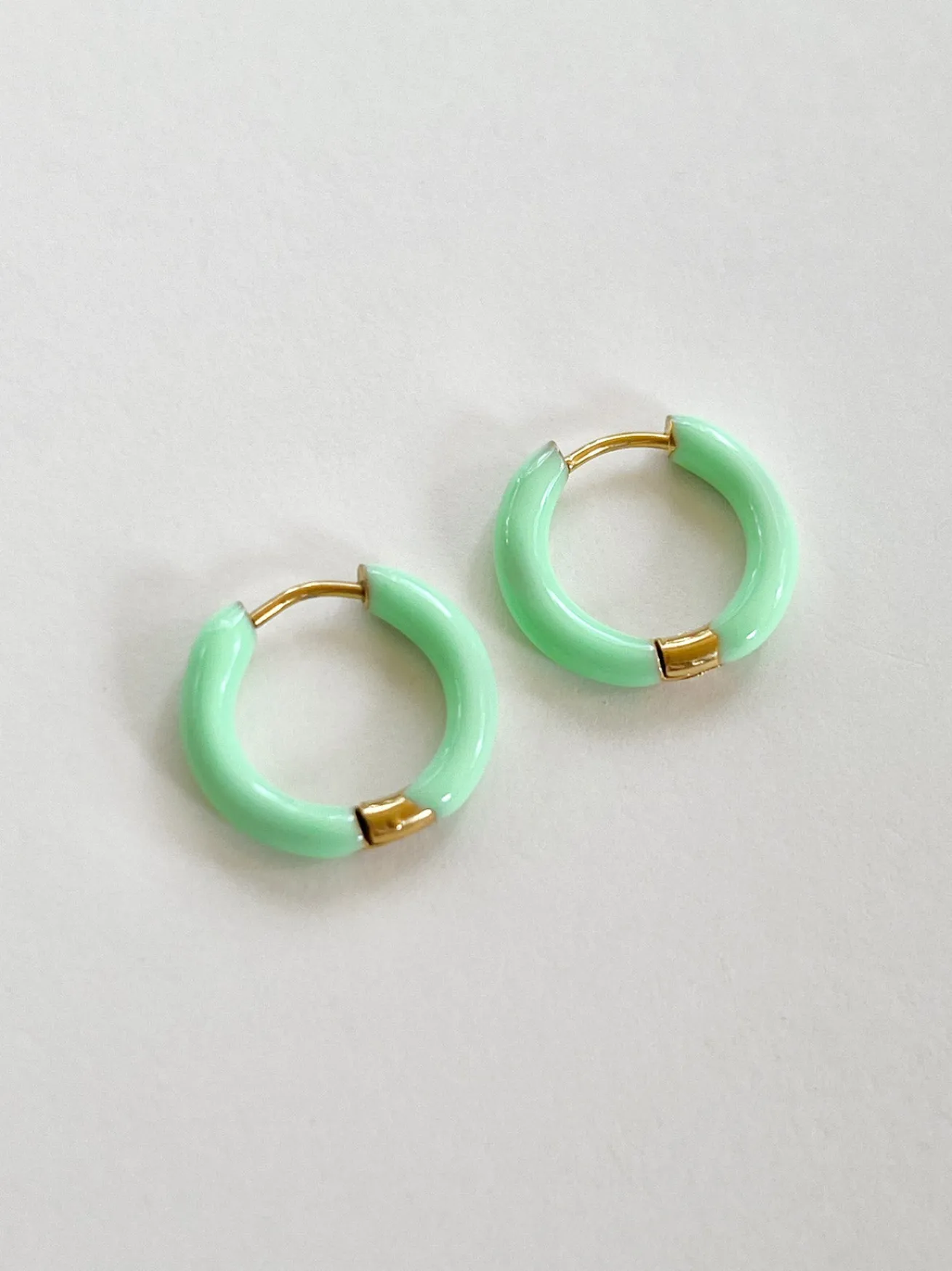 Enamel Baby Hoops - Mint Green