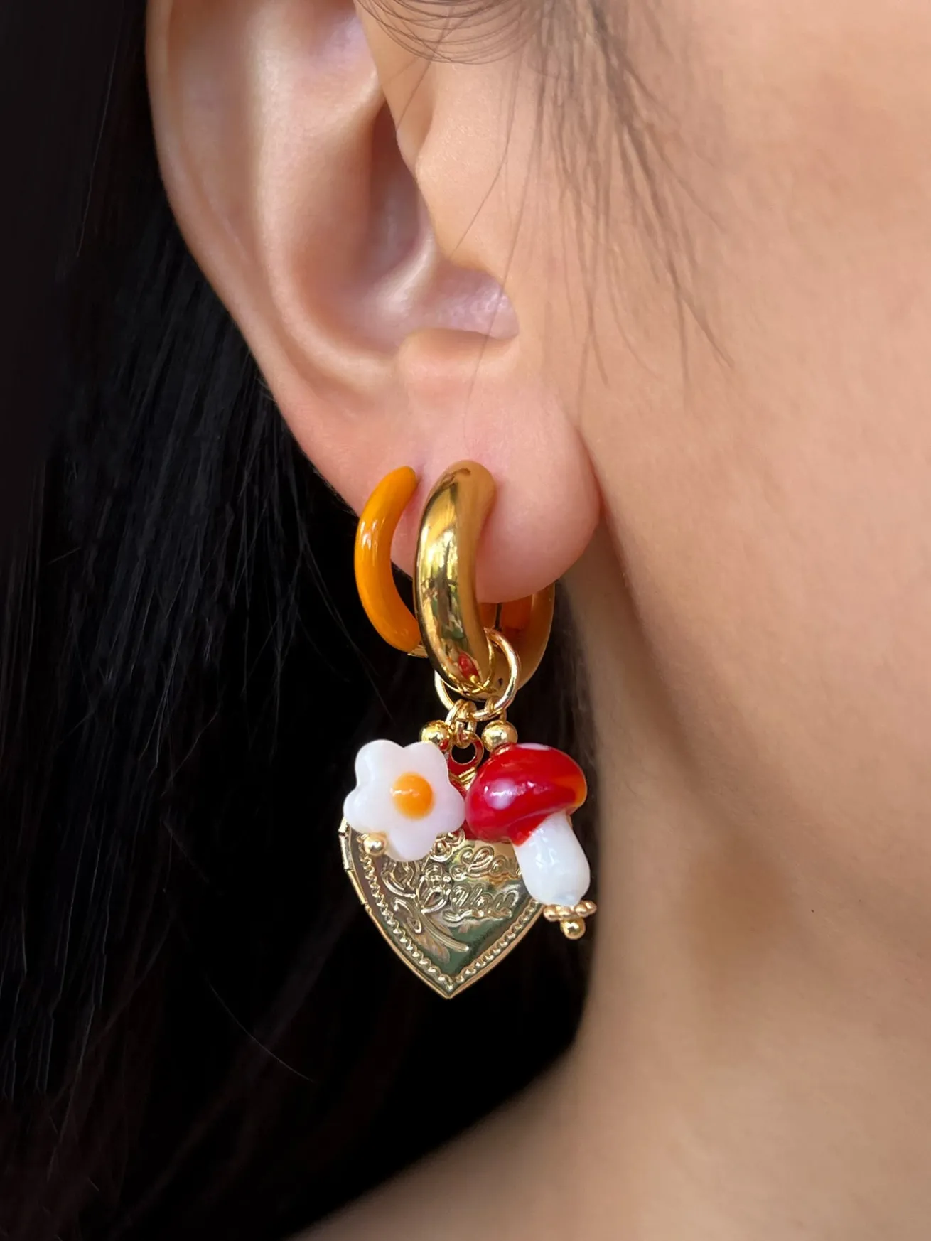 Enamel Baby Hoops - Orange