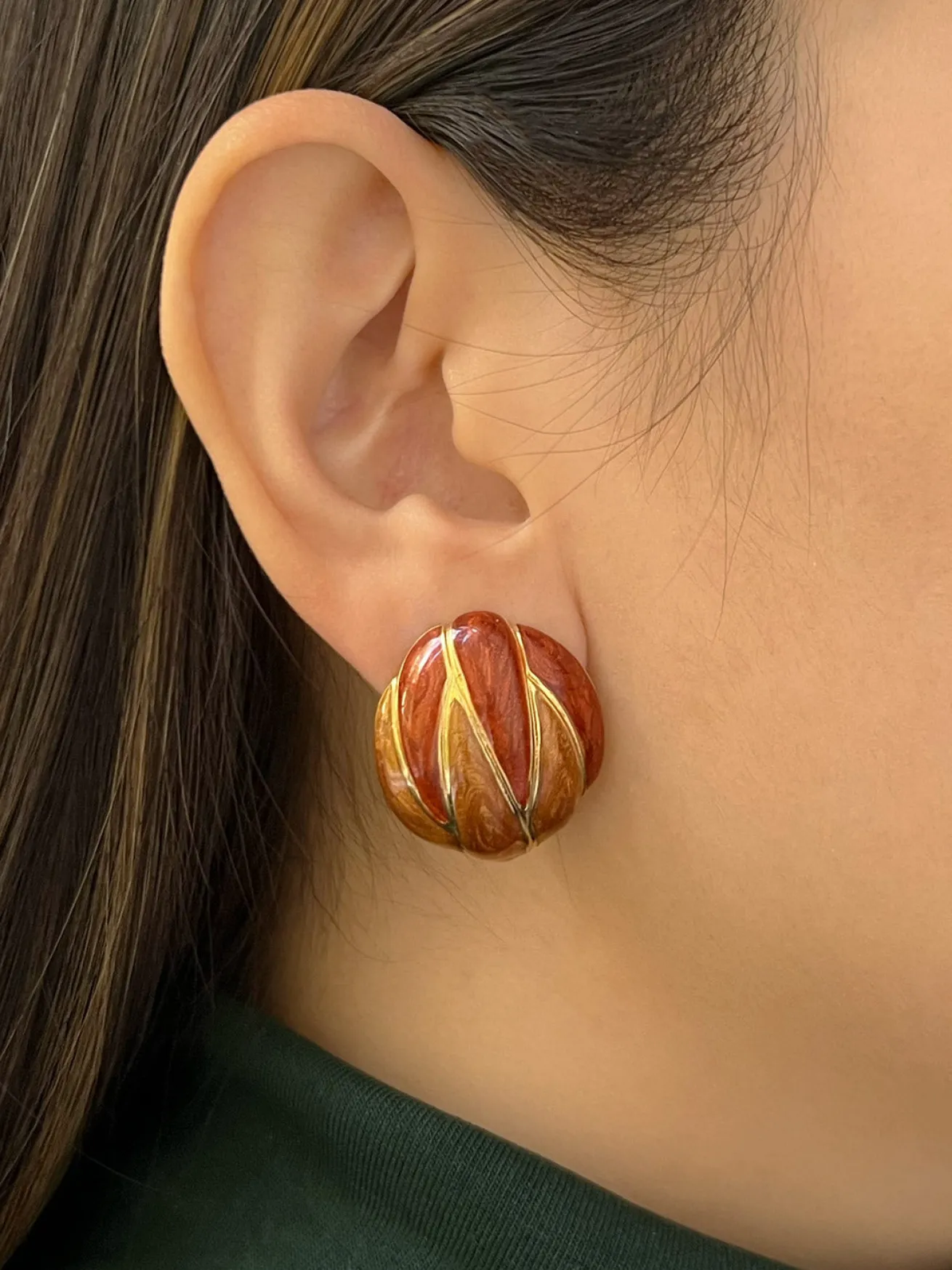 Enamel Brown Walnut Clip-Ons (Vintage)