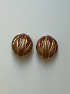 Enamel Brown Walnut Clip-Ons (Vintage)