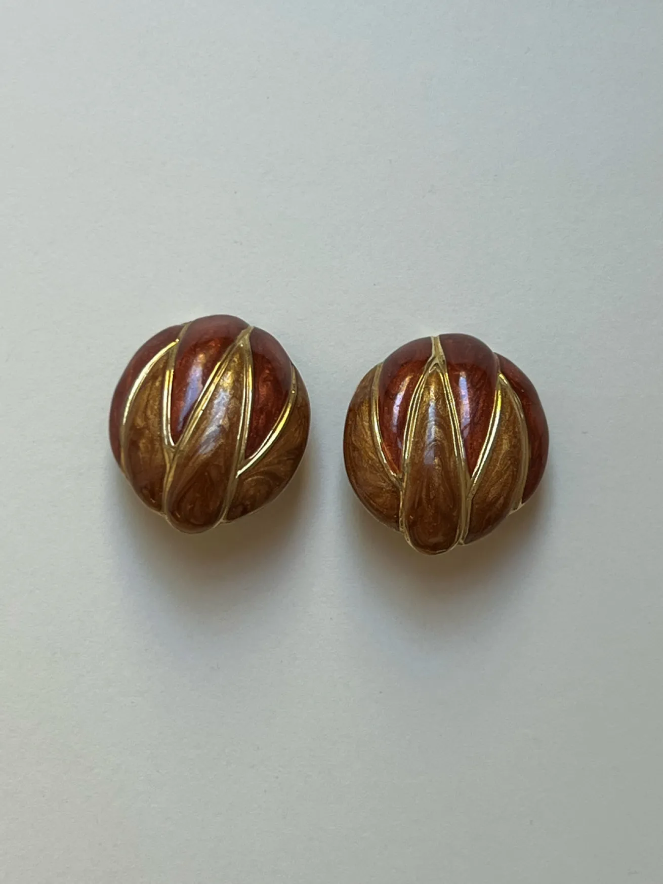 Enamel Brown Walnut Clip-Ons (Vintage)